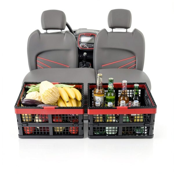 Idomy Pack of 2 Collapsible Storage Crates with Handles, Plastic Grocery Shopping Baskets-4