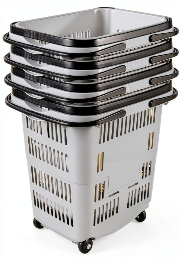 Shopping Cart Callyne 4-PCS 50L Gray Plastic Set with Long Pull Handle-0