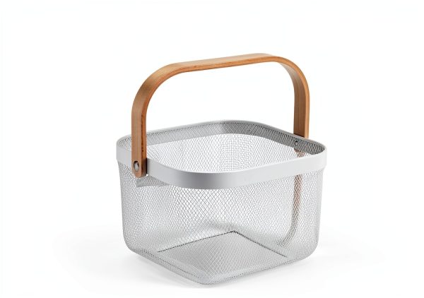 Roshtia 6 Pcs Metal Mesh Steel Basket with Handle, Square Wire Harvest Thanksgiving, Shopping Baskets for Retail Store Christmas Garden Bathroom Kitchen(8.46 x 8.46 x 6.5 Inch,White)-3
