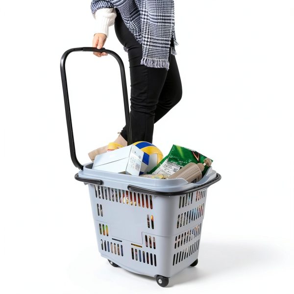 Shopping Cart Callyne 4-PCS 50L Gray Plastic Set with Long Pull Handle-4