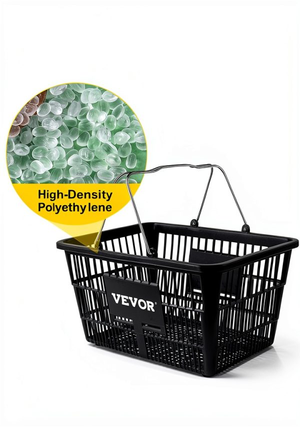 VEVOR Shopping Basket, Set of 12 Black, Durable PE Material with Handle and Stand, Basket Dimension 16.9"L x 11.8"W x 8.07"H and Used for Supermarket, Retail, Grocery- Holds 21 L of Merchandise-7