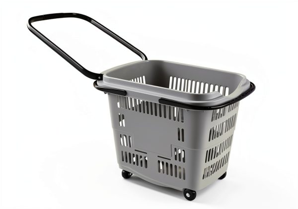50 Liter Plastic Shopping Basket with Wheels, 4 Pack Large Rolling Baskets for Groceries, Gray-1