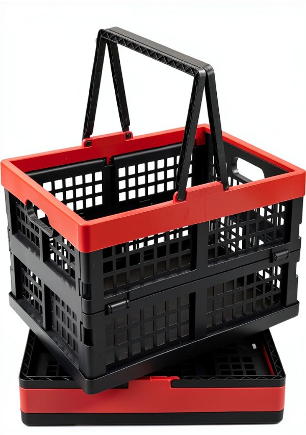 Idomy Pack of 2 Collapsible Storage Crates with Handles, Plastic Grocery Shopping Baskets-0