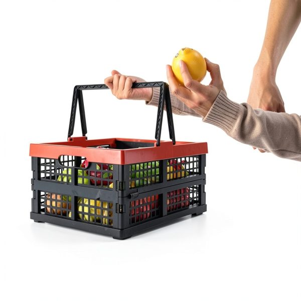 Idomy Pack of 2 Collapsible Storage Crates with Handles, Plastic Grocery Shopping Baskets-5