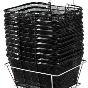 Mophorn 12PCS Shopping Baskets with Handles, Black Metal Shopping Basket, Portable Wire Shopping Basket, Black Wire Mesh shopping Basket Set for Stores Shopping-0