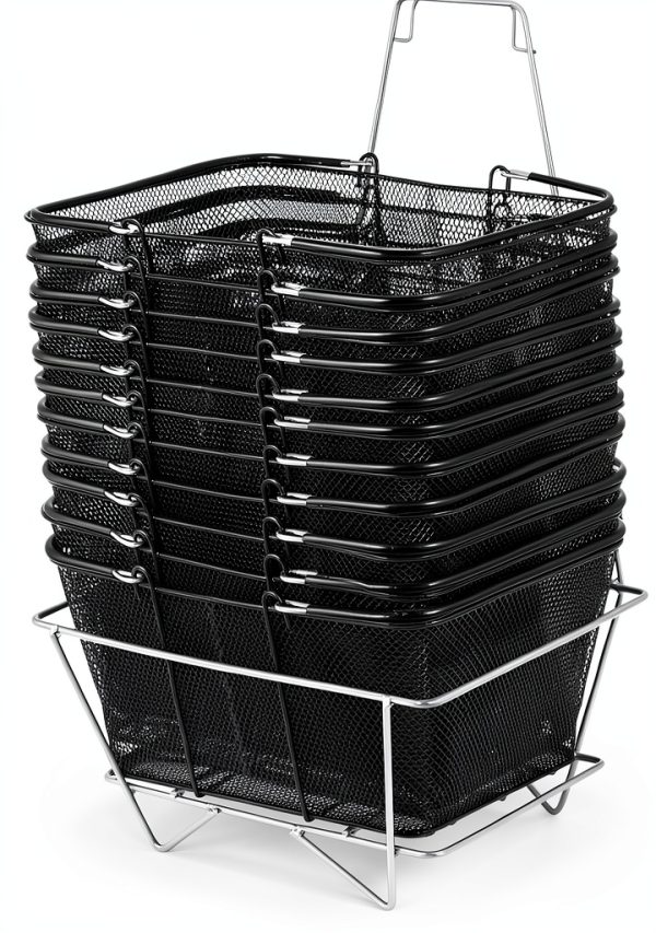 Mophorn 12PCS Shopping Baskets with Handles, Black Metal Shopping Basket, Portable Wire Shopping Basket, Black Wire Mesh shopping Basket Set for Stores Shopping-0