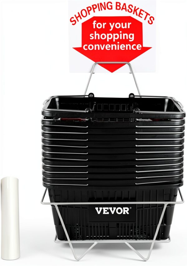 VEVOR Shopping Basket, Set of 12 Black, Durable PE Material with Handle and Stand, Basket Dimension 16.9"L x 11.8"W x 8.07"H and Used for Supermarket, Retail, Grocery- Holds 21 L of Merchandise-8