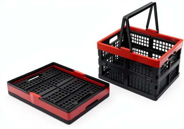 Idomy Pack of 2 Collapsible Storage Crates with Handles, Plastic Grocery Shopping Baskets-1