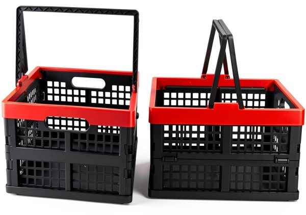 Idomy Pack of 2 Collapsible Storage Crates with Handles, Plastic Grocery Shopping Baskets-6