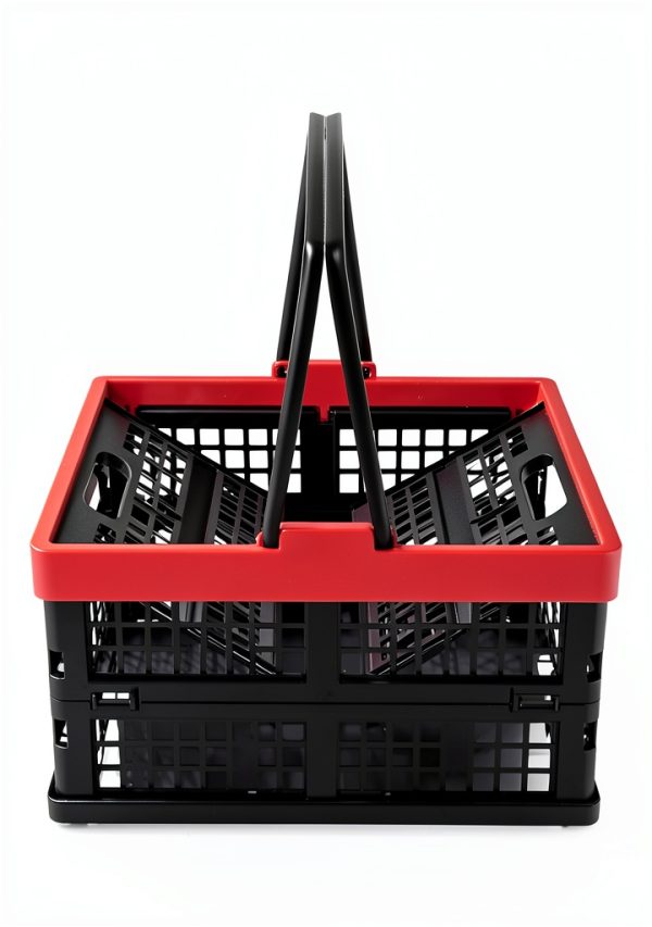 Idomy Pack of 2 Collapsible Storage Crates with Handles, Plastic Grocery Shopping Baskets-2