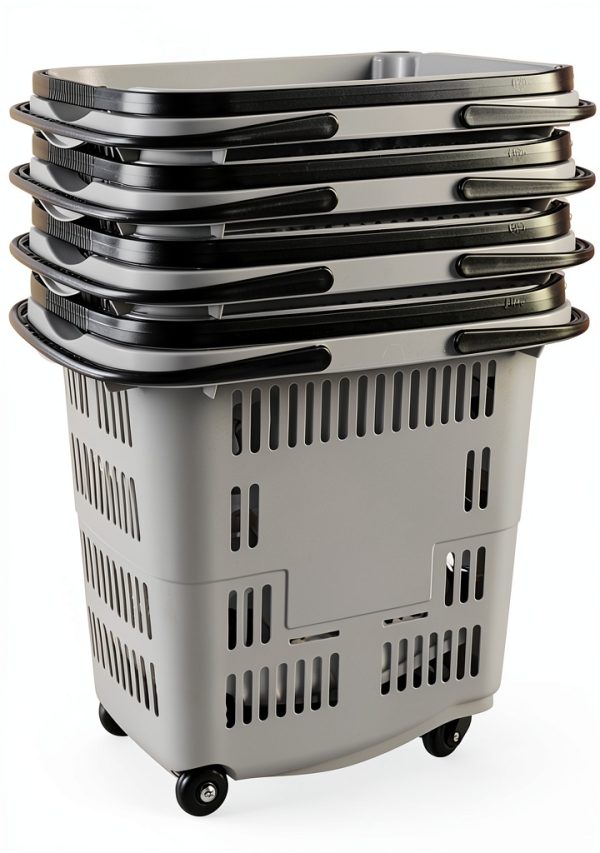50 Liter Plastic Shopping Basket with Wheels, 4 Pack Large Rolling Baskets for Groceries, Gray-6