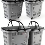 50 Liter Plastic Shopping Basket with Wheels, 4 Pack Large Rolling Baskets for Groceries, Gray-0