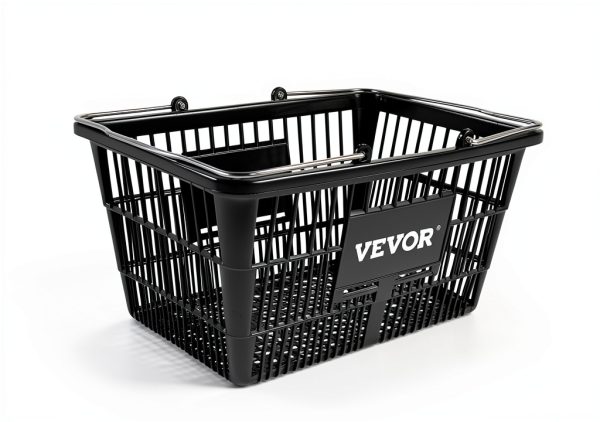 VEVOR Shopping Basket, Set of 12 Black, Durable PE Material with Handle and Stand, Basket Dimension 16.9"L x 11.8"W x 8.07"H and Used for Supermarket, Retail, Grocery- Holds 21 L of Merchandise-6