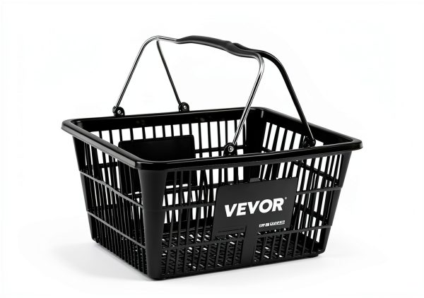 VEVOR Shopping Basket, Set of 12 Black, Durable PE Material with Handle and Stand, Basket Dimension 16.9"L x 11.8"W x 8.07"H and Used for Supermarket, Retail, Grocery- Holds 21 L of Merchandise-2
