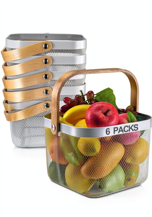 Roshtia 6 Pcs Metal Mesh Steel Basket with Handle, Square Wire Harvest Thanksgiving, Shopping Baskets for Retail Store Christmas Garden Bathroom Kitchen(8.46 x 8.46 x 6.5 Inch,White)-0
