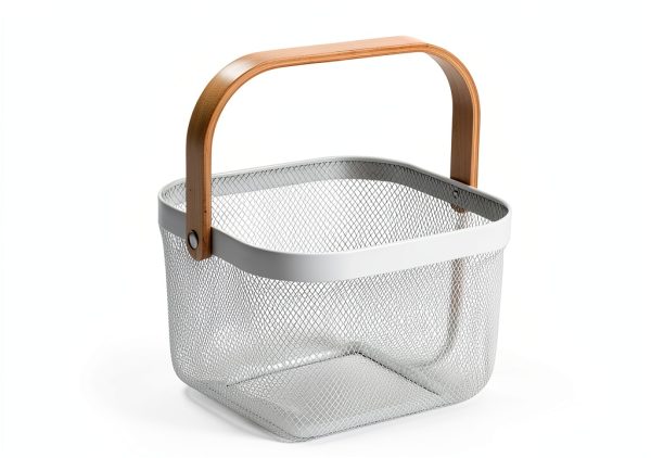 Roshtia 6 Pcs Metal Mesh Steel Basket with Handle, Square Wire Harvest Thanksgiving, Shopping Baskets for Retail Store Christmas Garden Bathroom Kitchen(8.46 x 8.46 x 6.5 Inch,White)-2