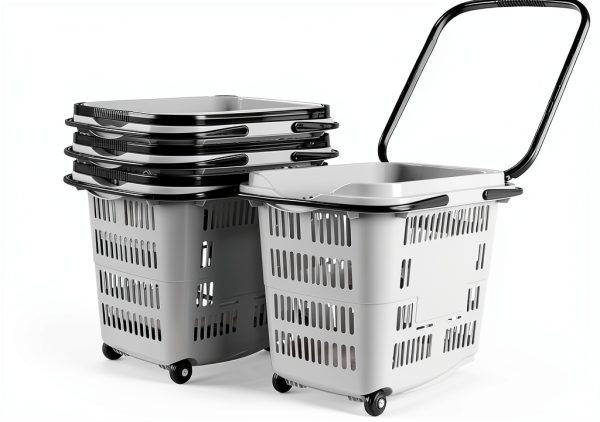 Shopping Cart Callyne 4-PCS 50L Gray Plastic Set with Long Pull Handle-6