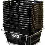 VEVOR Shopping Basket, Set of 12 Black, Durable PE Material with Handle and Stand, Basket Dimension 16.9"L x 11.8"W x 8.07"H and Used for Supermarket, Retail, Grocery- Holds 21 L of Merchandise-0