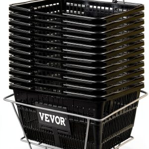 VEVOR Shopping Basket, Set of 12 Black, Durable PE Material with Handle and Stand, Basket Dimension 16.9"L x 11.8"W x 8.07"H and Used for Supermarket, Retail, Grocery- Holds 21 L of Merchandise-0