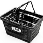 Stackable Plastic Shopping Baskets Black 2-Pack for Grocery Retail-0
