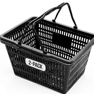 Stackable Plastic Shopping Baskets Black 2-Pack for Grocery Retail-0